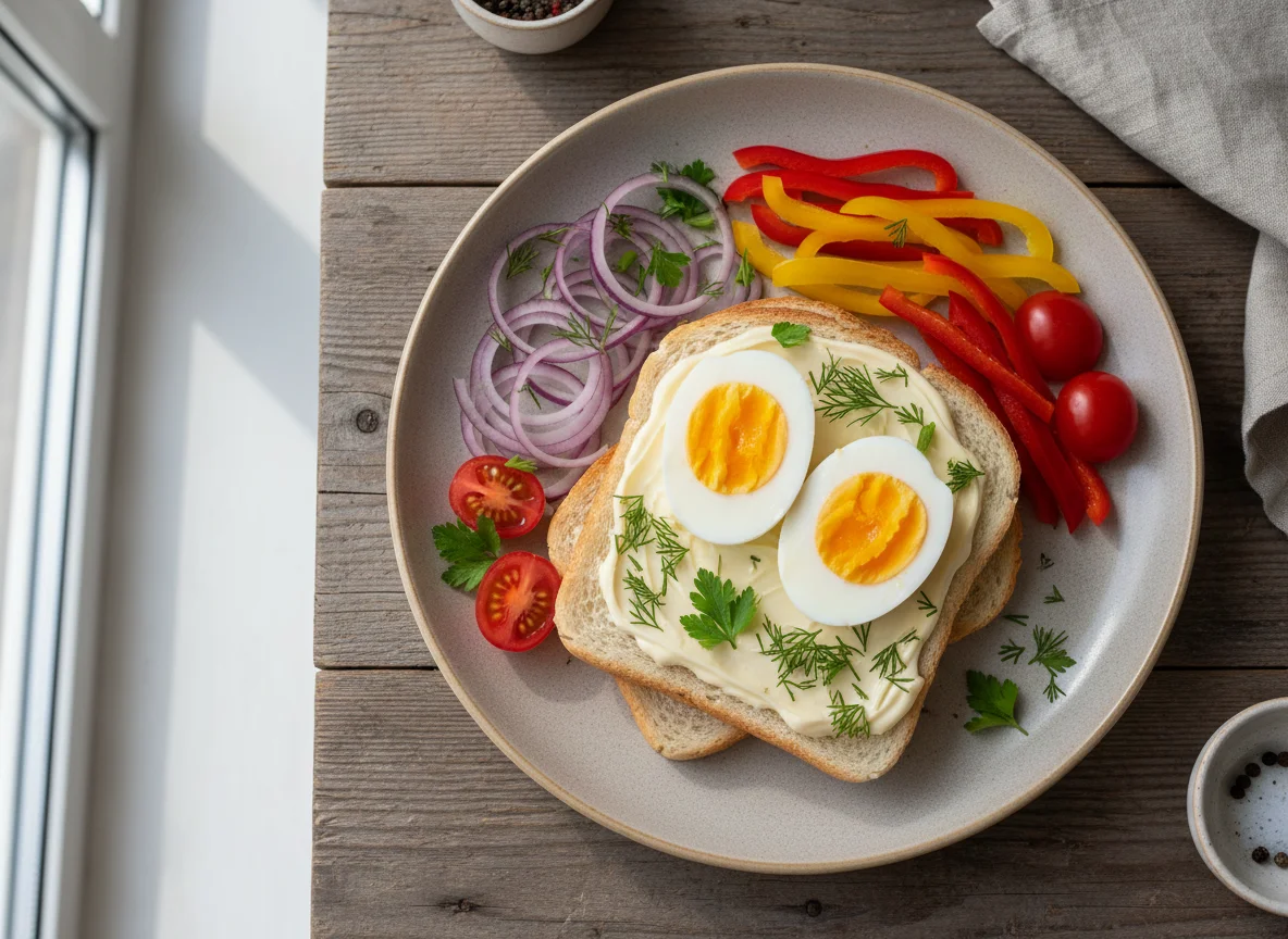 Завтрак с яйцом и овощами photo