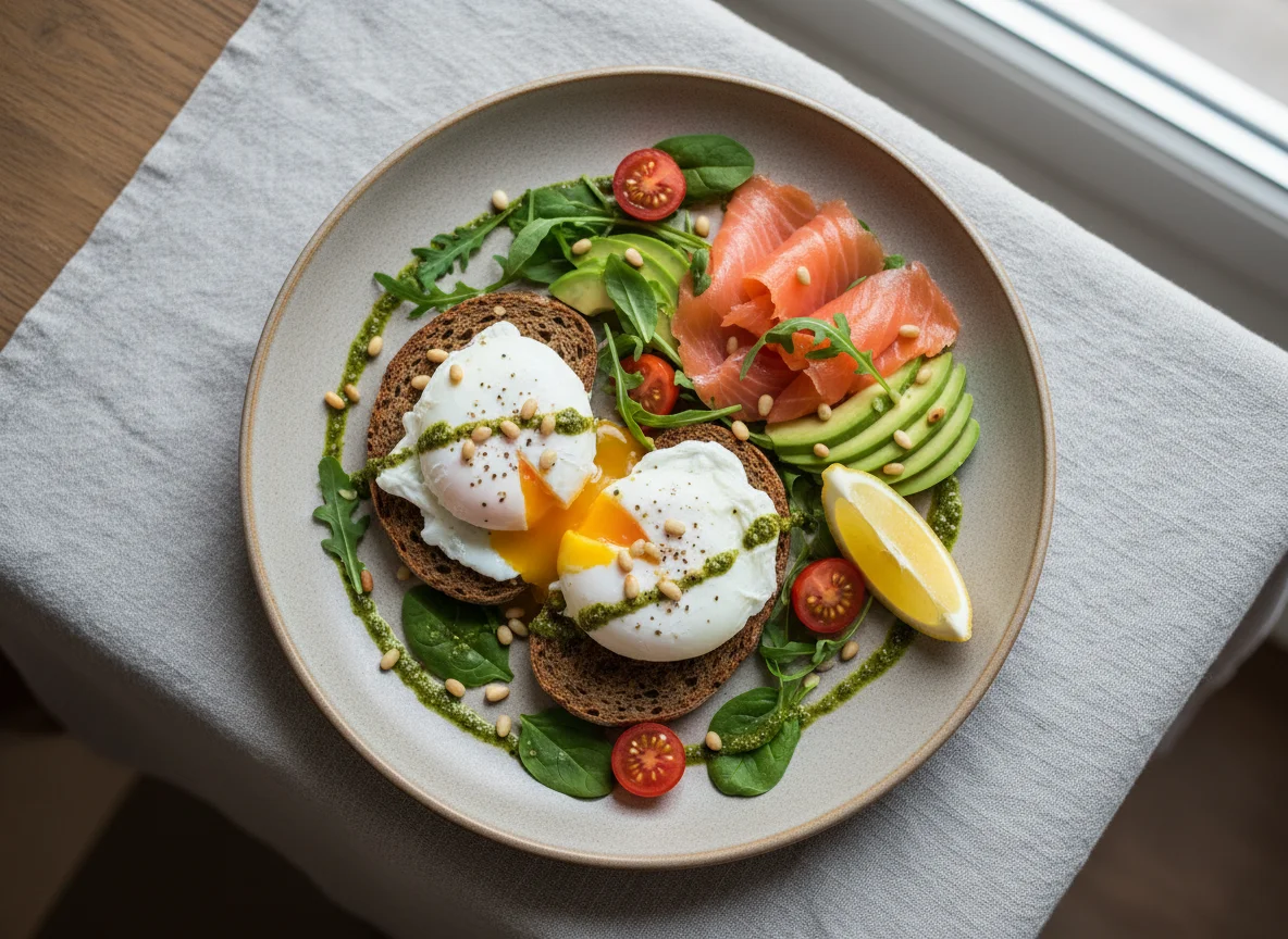 Завтрак с яйцом пашот и лососем photo