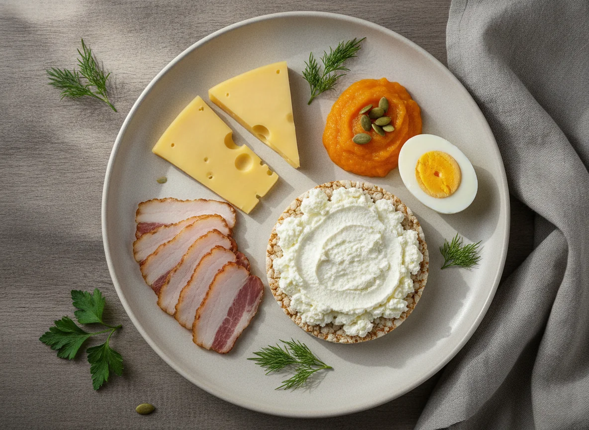 Завтрак с яйцом, салом и сыром photo