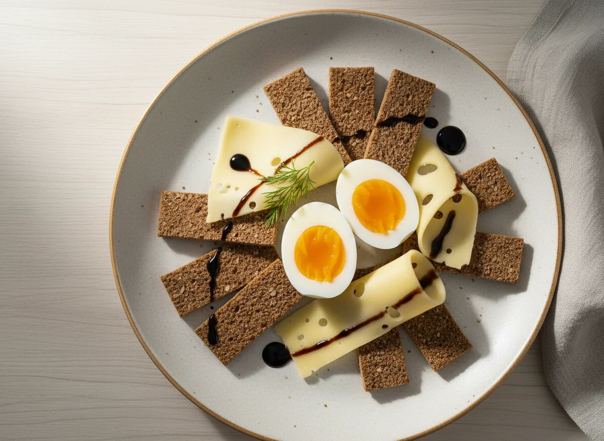 Завтрак с яйцом, сыром и хлебцами photo