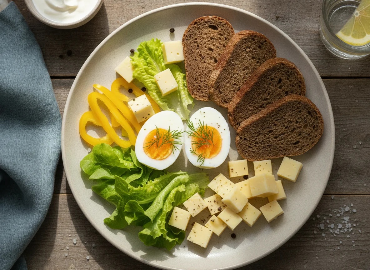 Завтрак с яйцом, сыром и ржаным хлебом photo