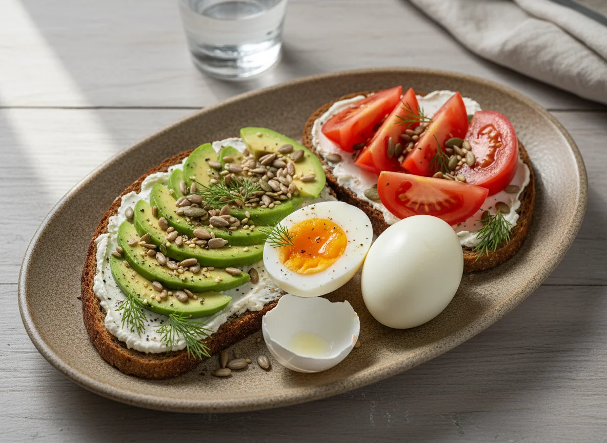 Завтрак с авокадо, яйцом и тостом photo