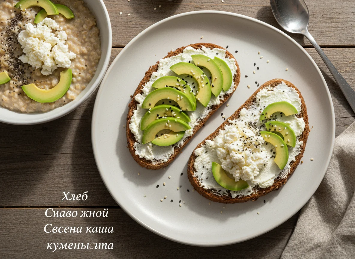 Завтрак с авокадо, творогом и овсянкой photo