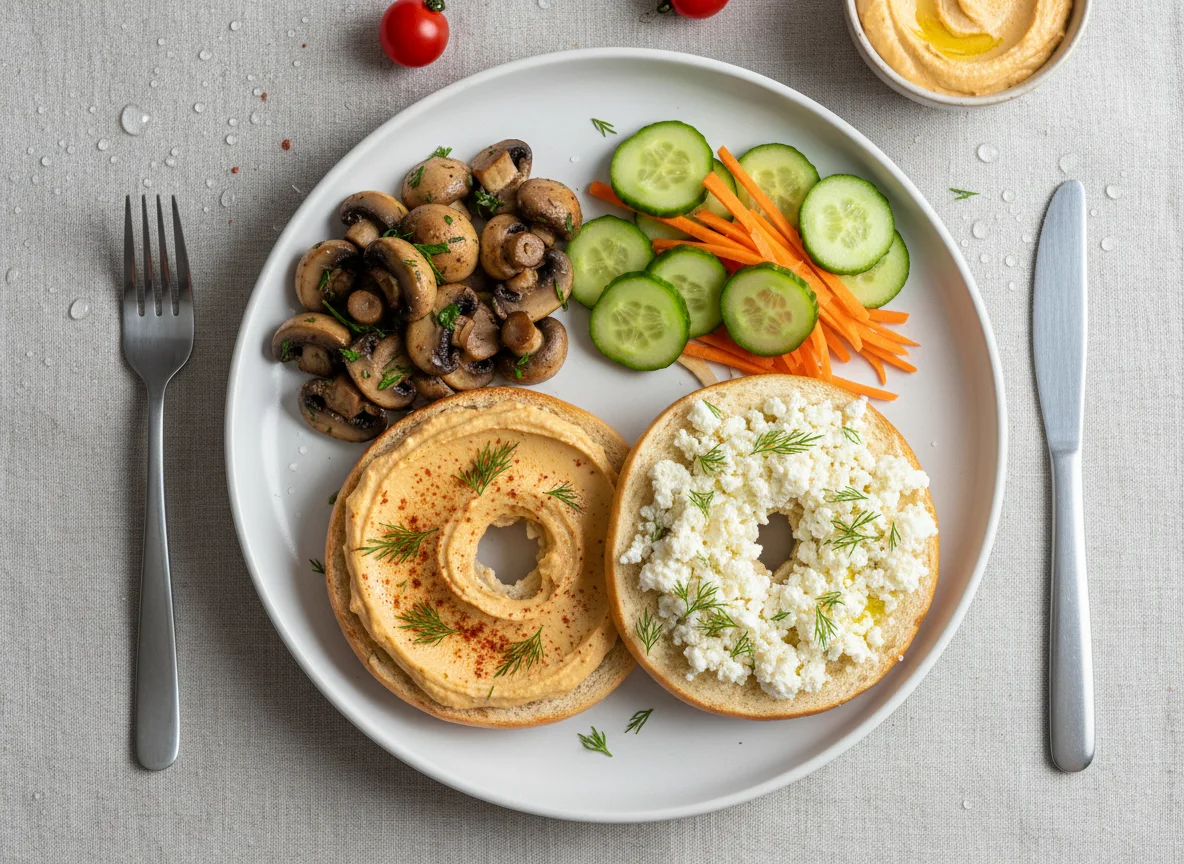 Завтрак с бейглом и овощами photo