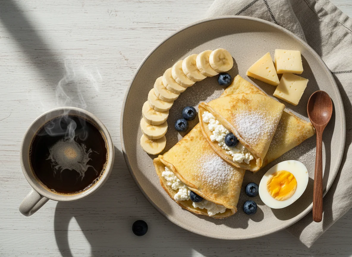 Завтрак с блинами и кофе photo