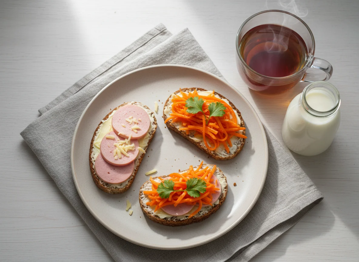 Завтрак с бутербродами и чаем photo