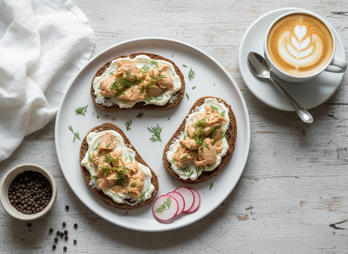 Завтрак с бутербродами и капучино photo