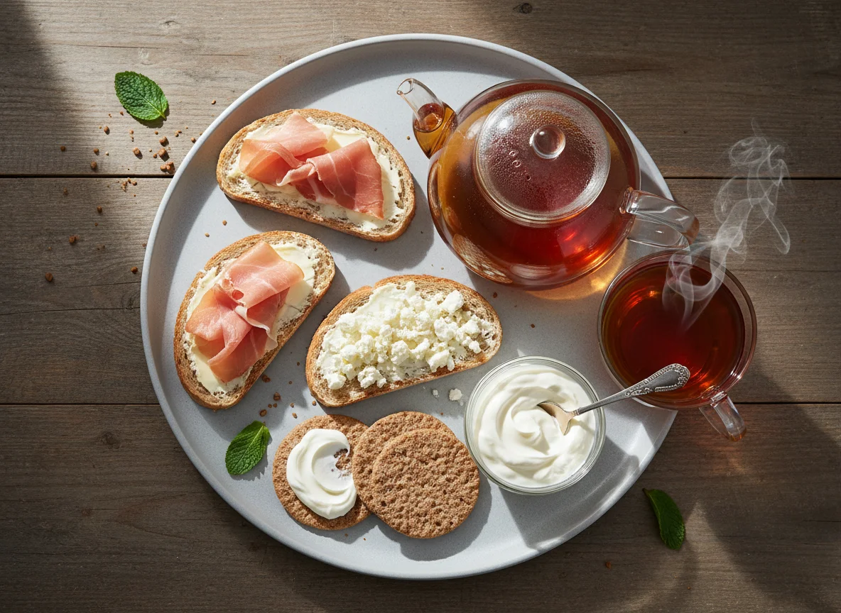 Завтрак с чаем и бутербродами photo