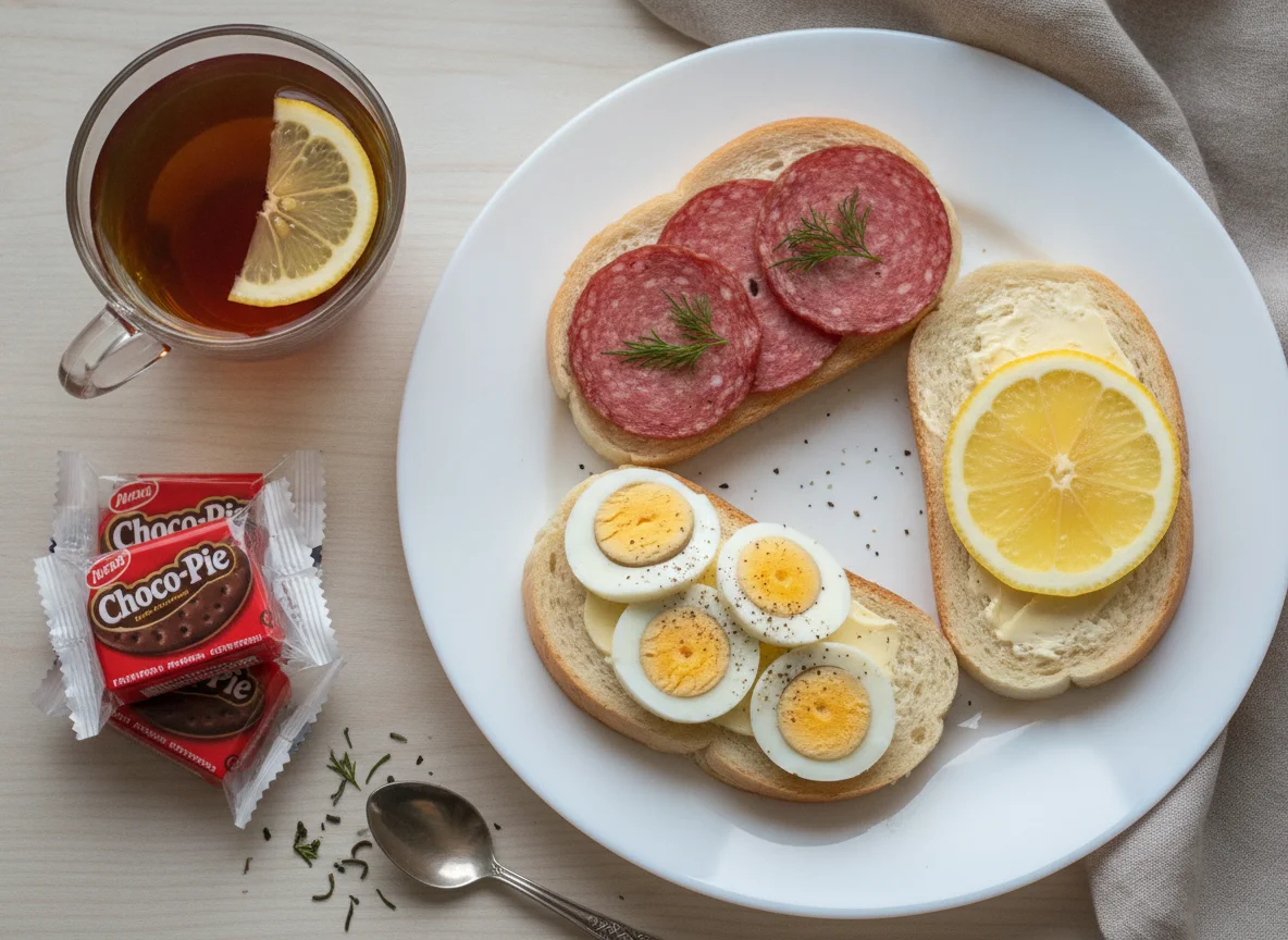 Завтрак с чаем и сэндвичами photo