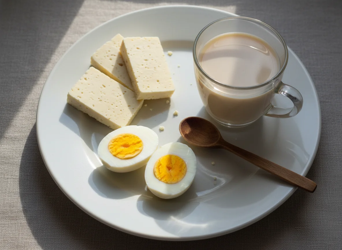 Завтрак с чаем, сыром и яйцами photo