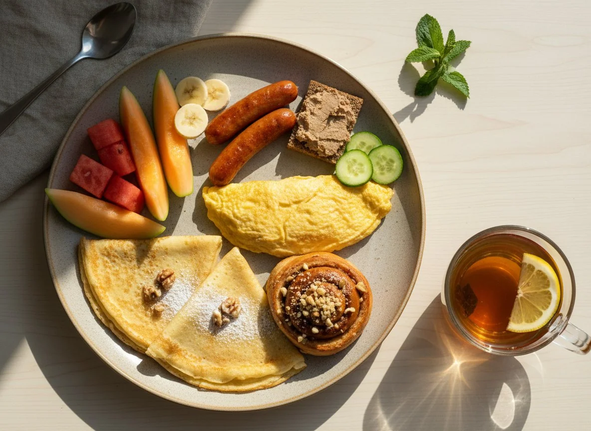 Завтрак с фруктами и чаем photo