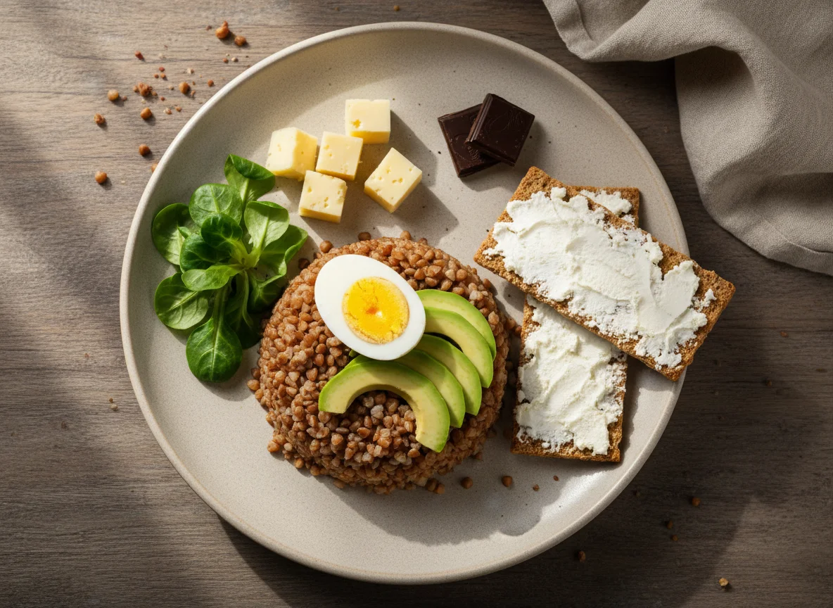 Завтрак с гречкой, яйцами и авокадо photo