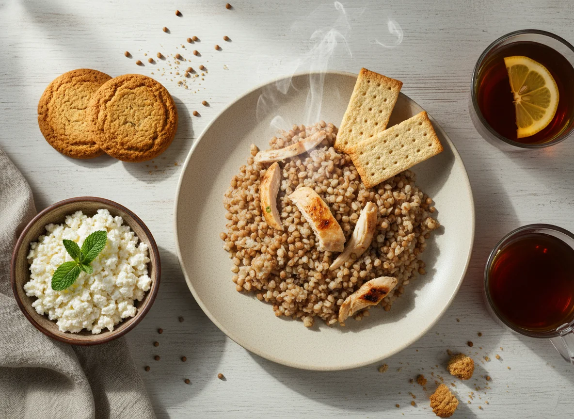 Завтрак с гречкой, курицей и творогом photo