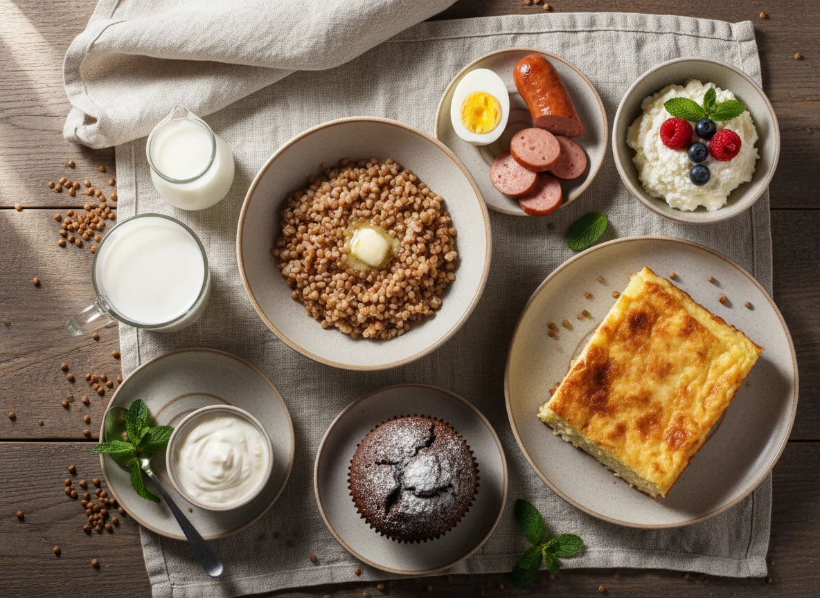 Завтрак с гречневой кашей photo