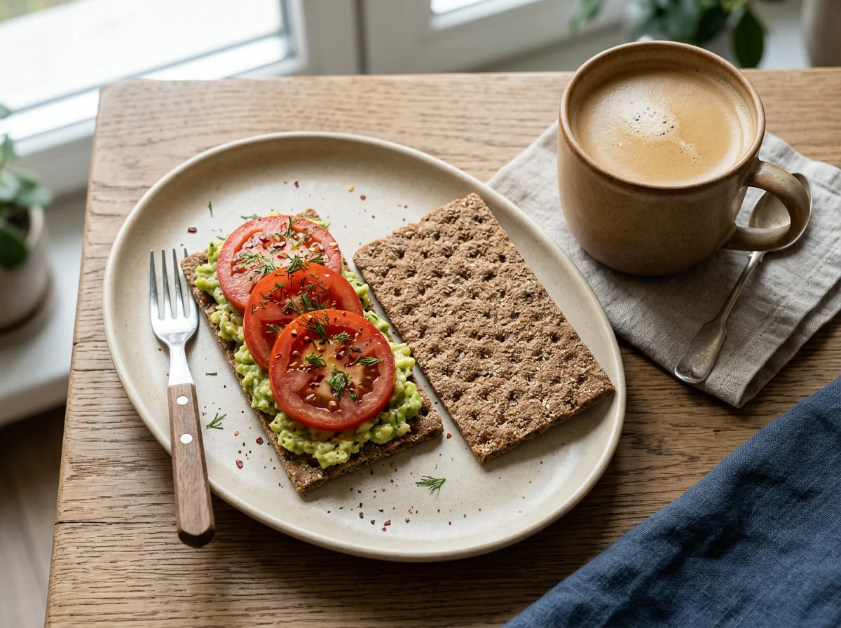 Завтрак с хлебцами и кофе с молоком photo