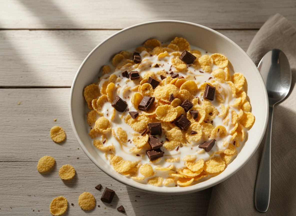 Завтрак с хлопьями и молоком photo