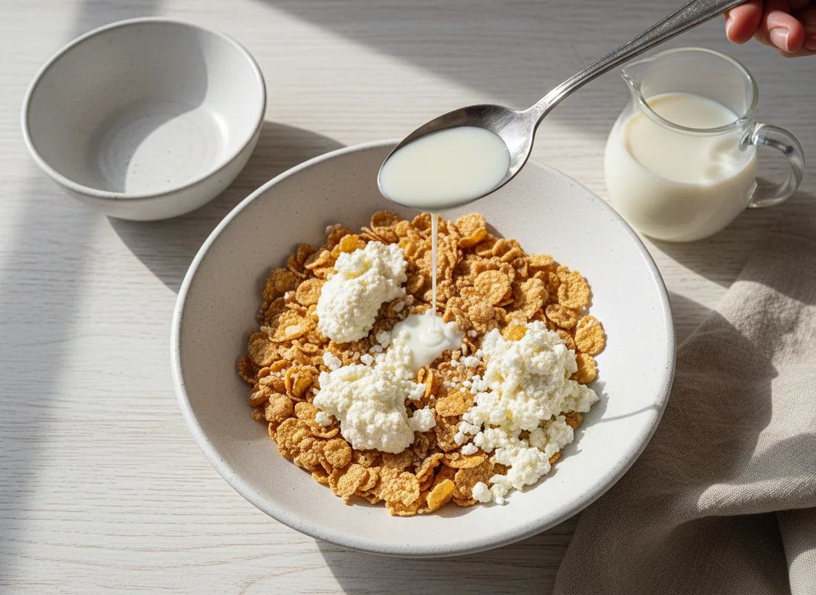 Завтрак с хлопьями и творогом photo