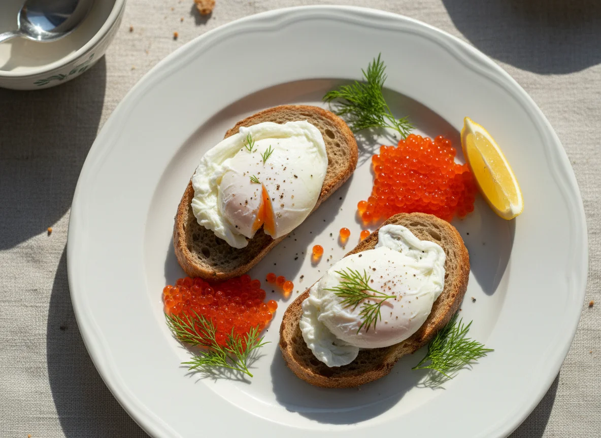 Завтрак с икрой и яйцом photo