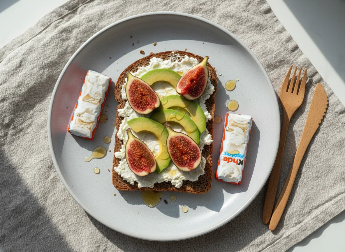 Завтрак с инжиром, авокадо и молочным ломтиком photo