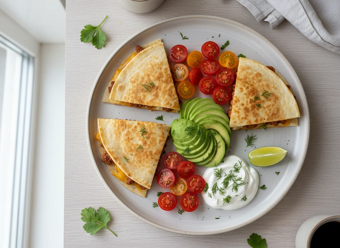 Завтрак с кесадильей и авокадо photo