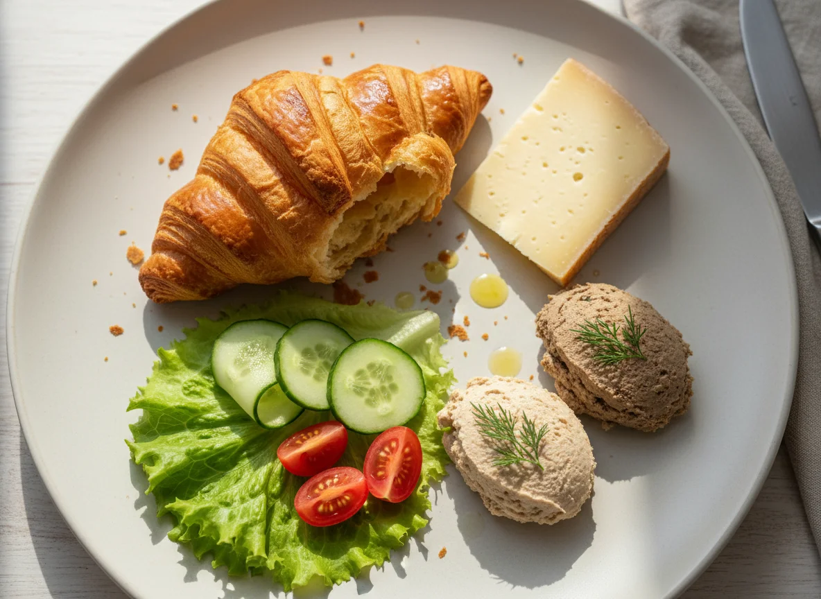 Завтрак с круассаном и сыром photo