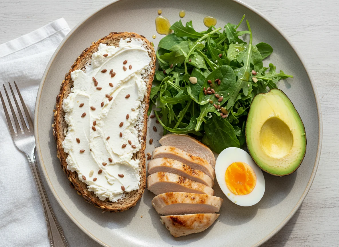 Завтрак с курицей, авокадо и яйцом photo