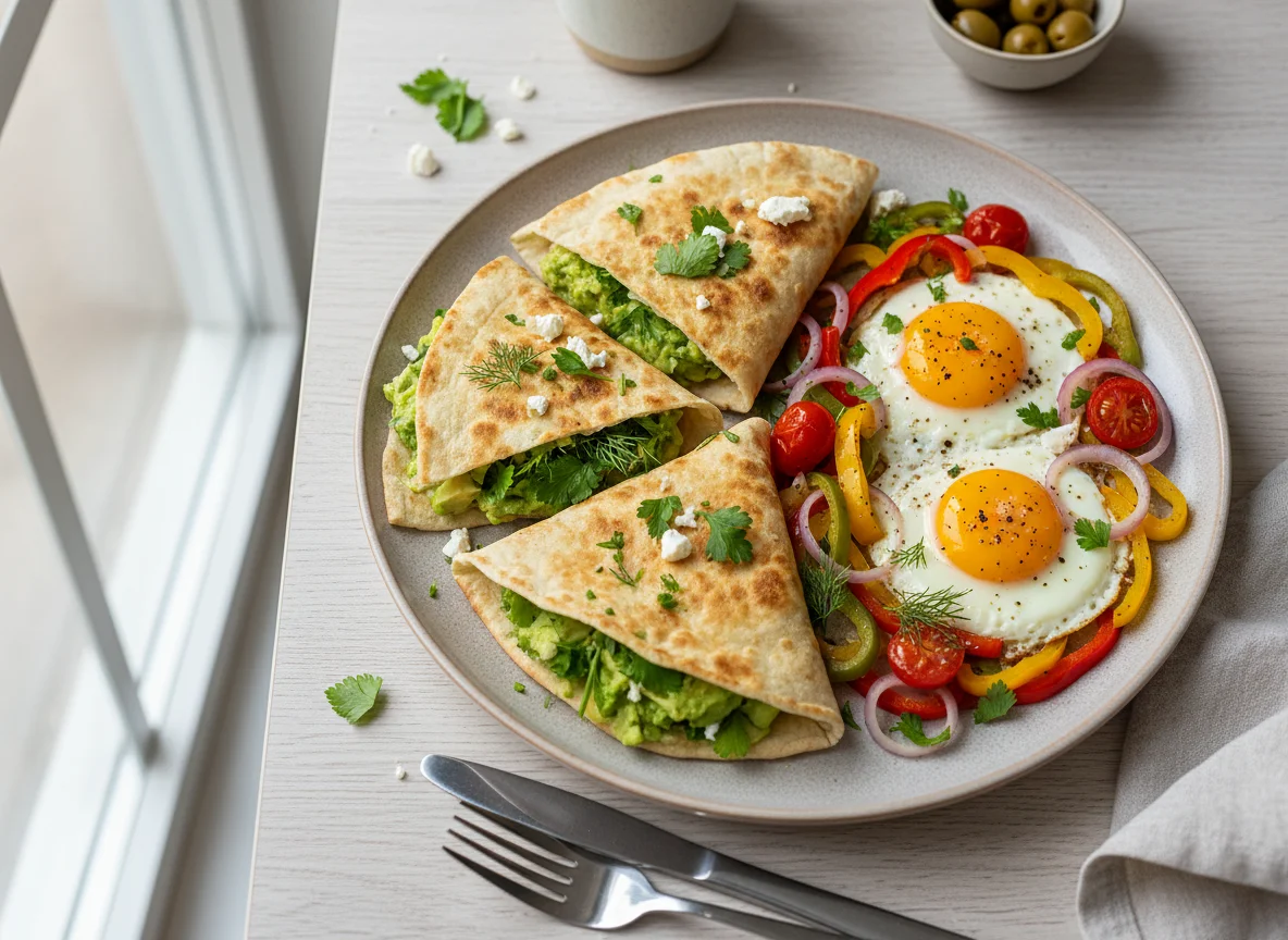 Завтрак с лавашом и яичницей photo