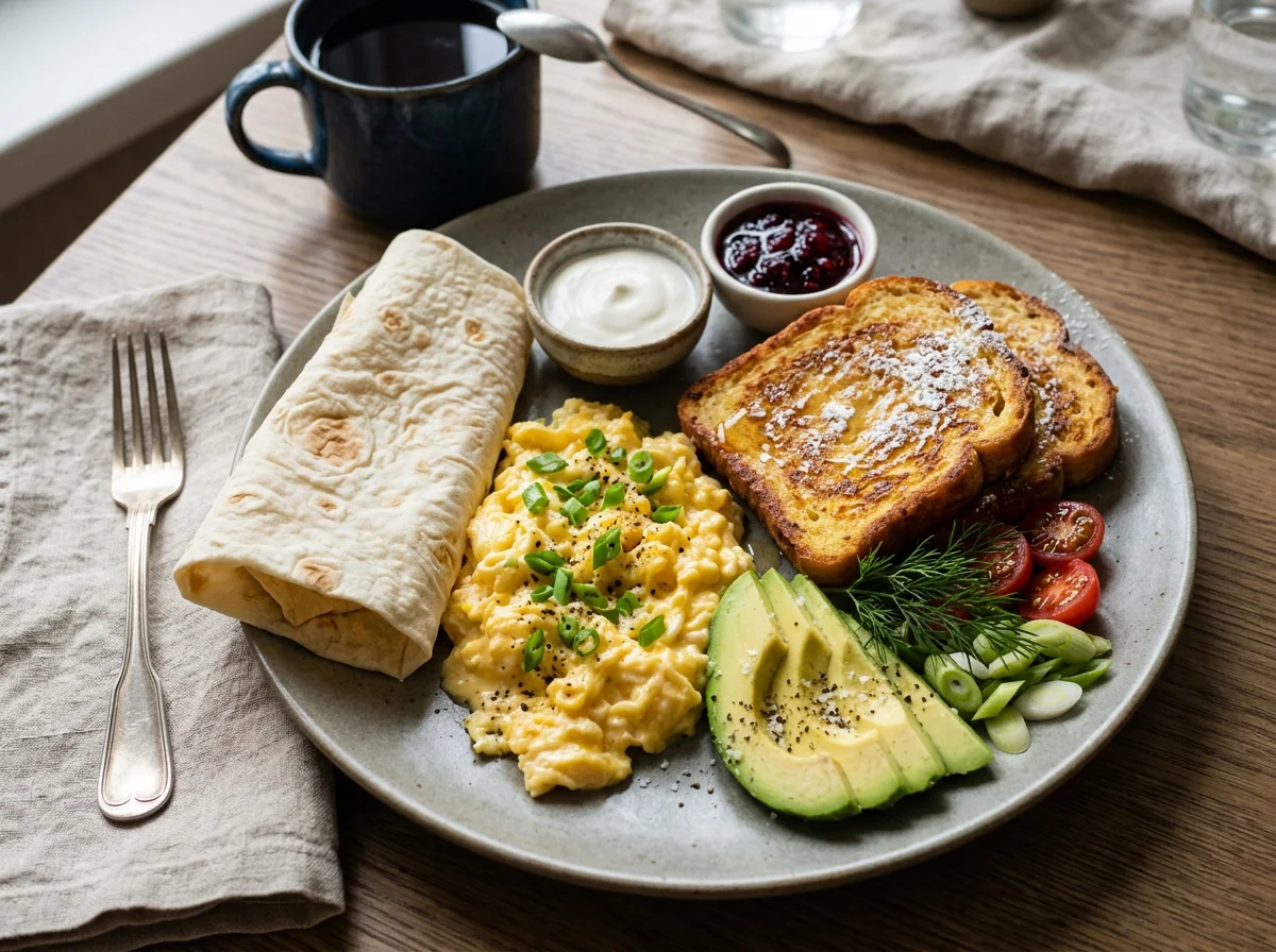 Завтрак с лавашом и гренками photo