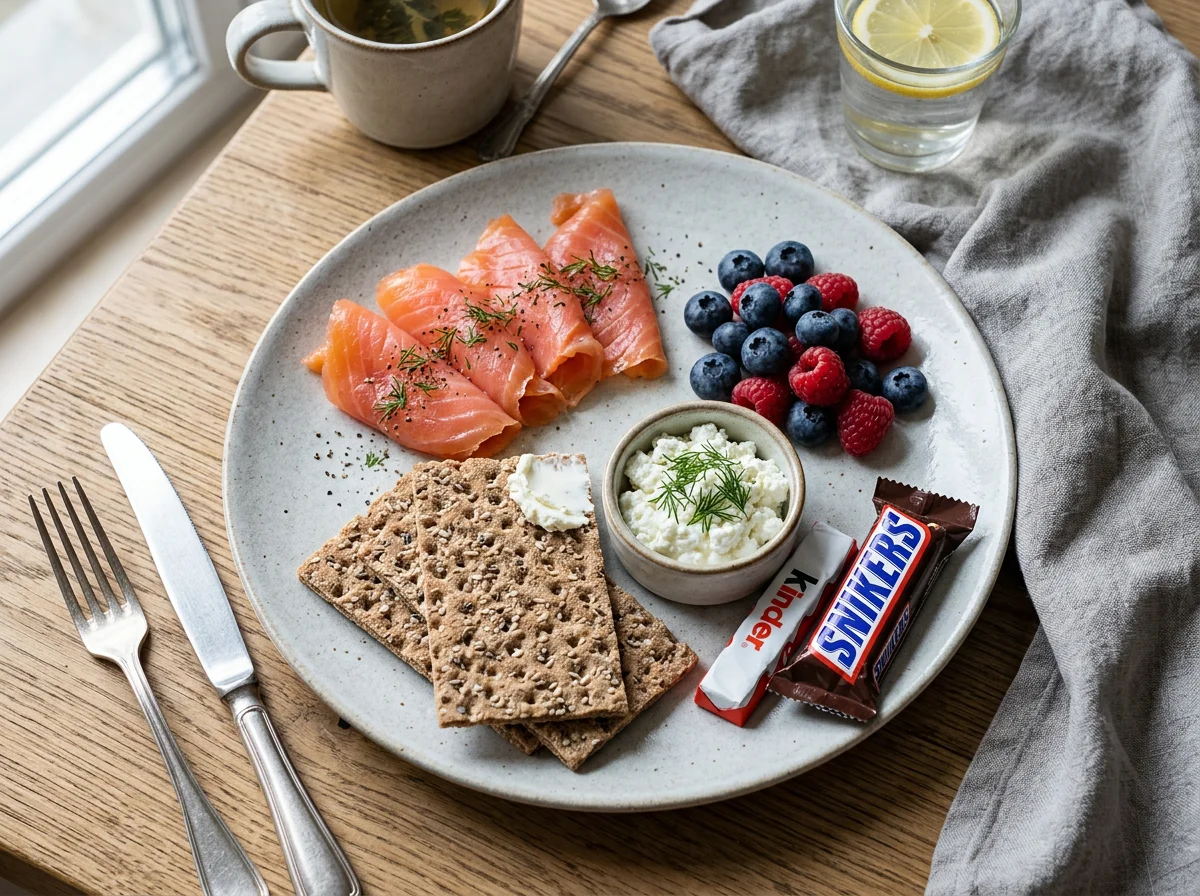 Завтрак с лососем и ягодами photo