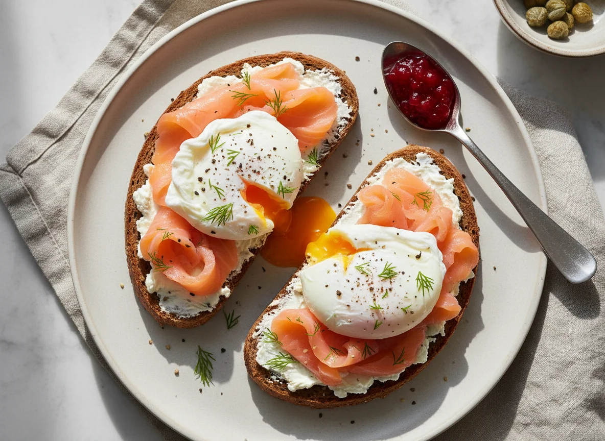 Завтрак с лососем и яйцами пашот photo