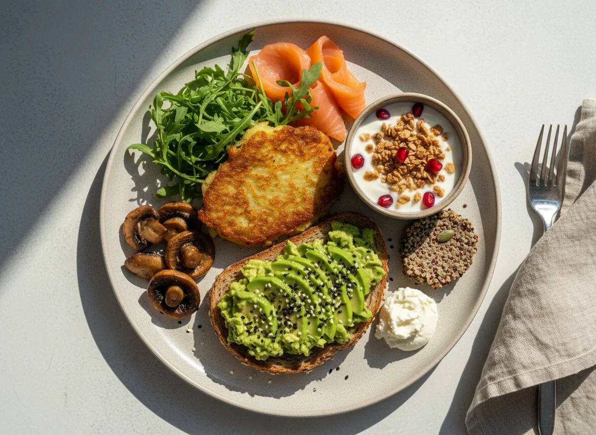 Завтрак с лососем и авокадо photo