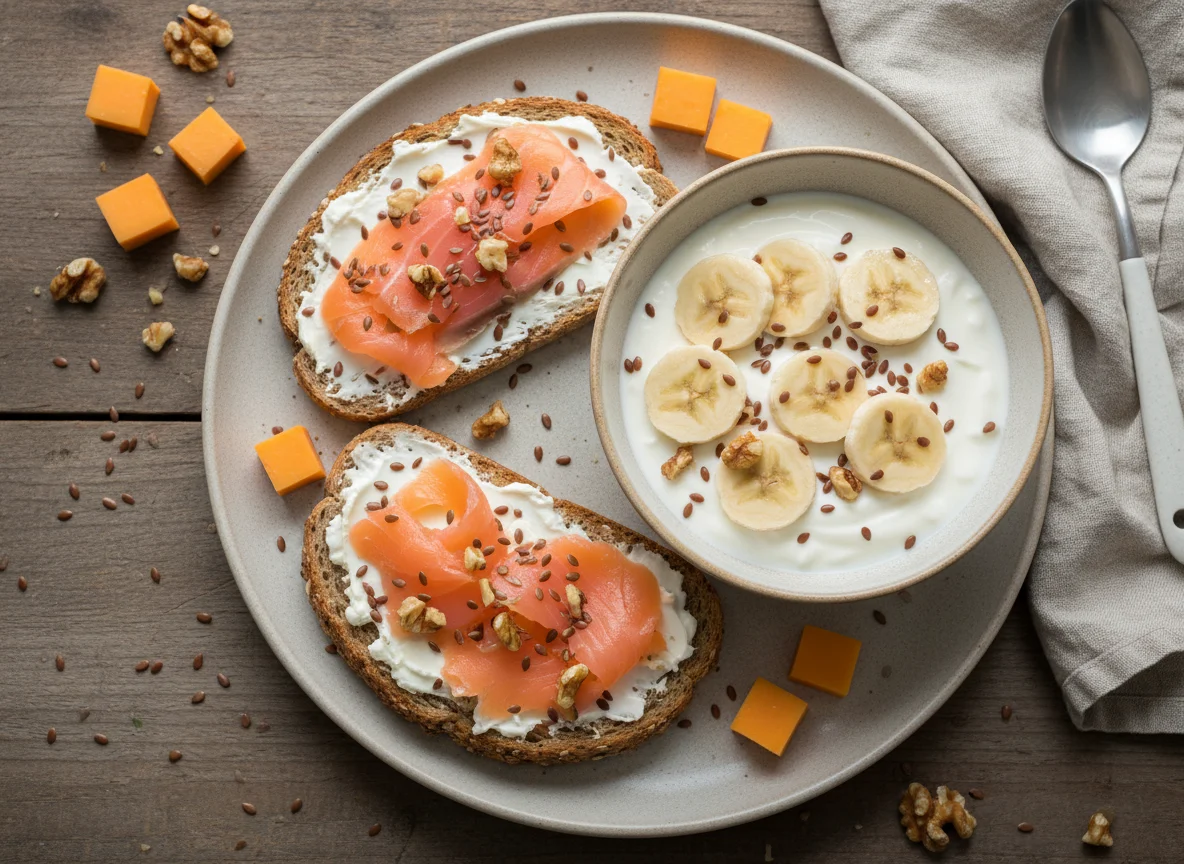 Завтрак с лососем и йогуртом photo