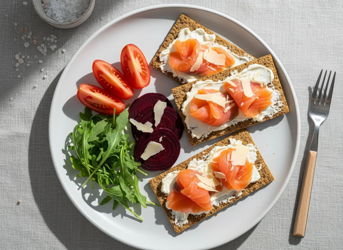 Завтрак с лососем и овощами photo