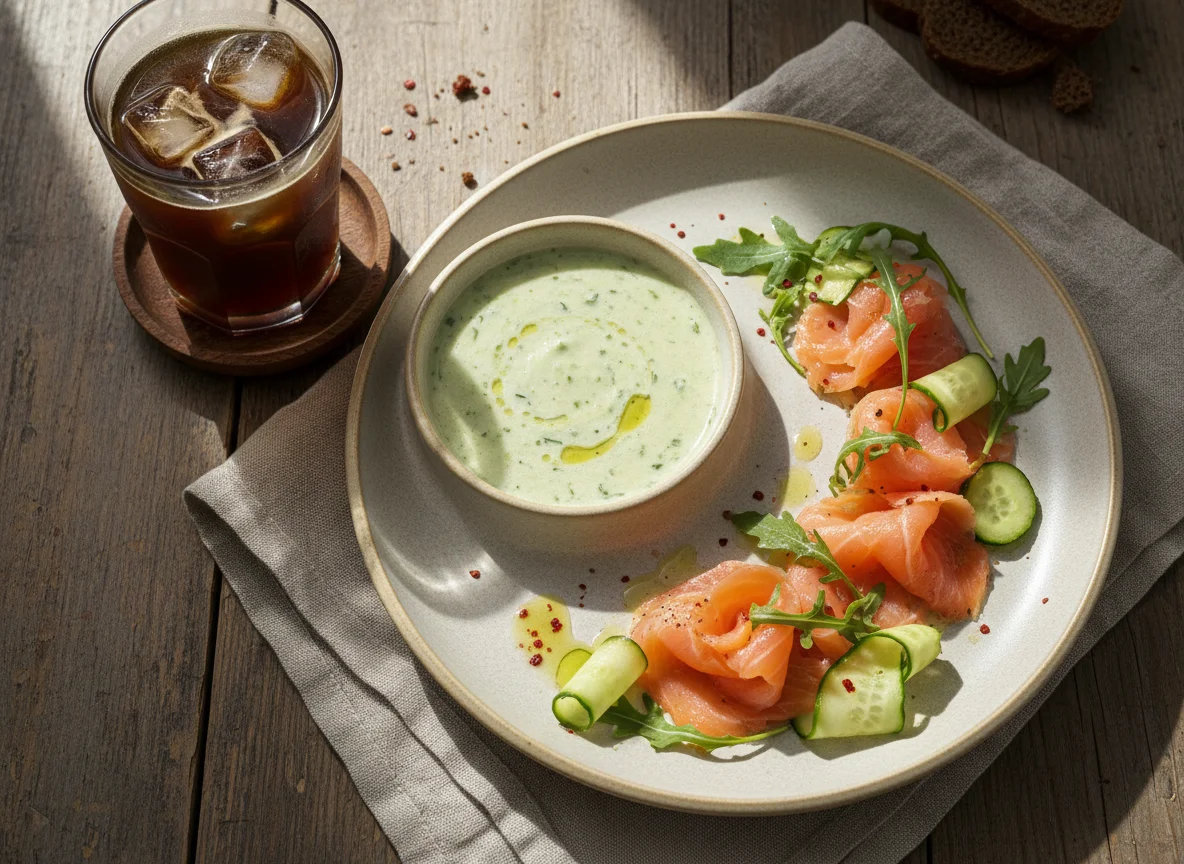 Завтрак с лососем и супом photo