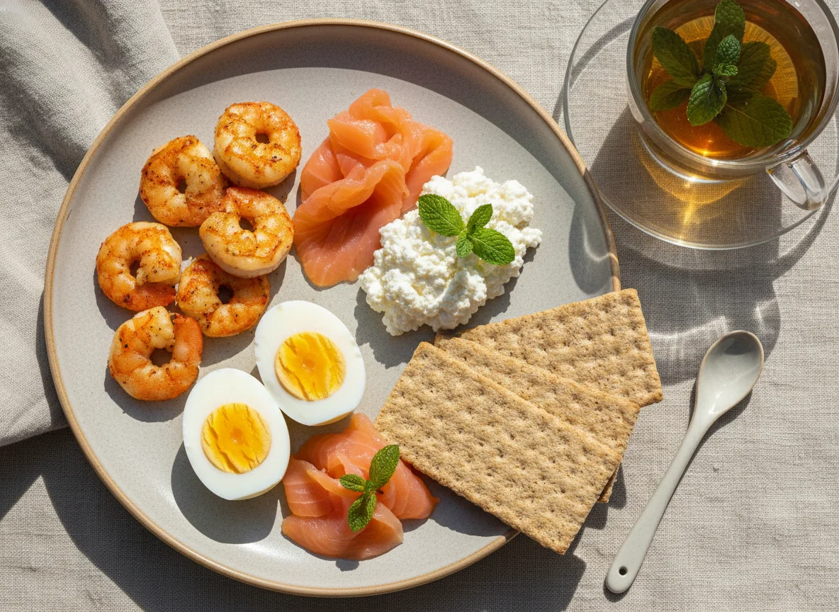 Завтрак с морепродуктами и яйцами photo