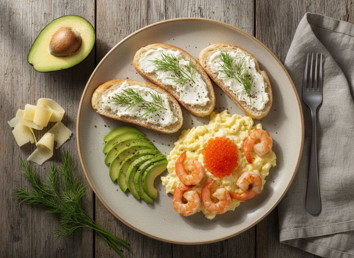 Завтрак с морепродуктами и икрой photo