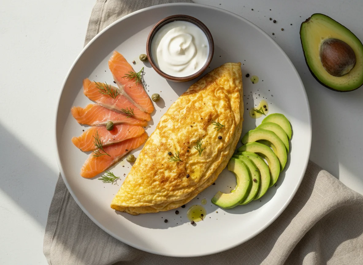 Завтрак с омлетом и авокадо photo