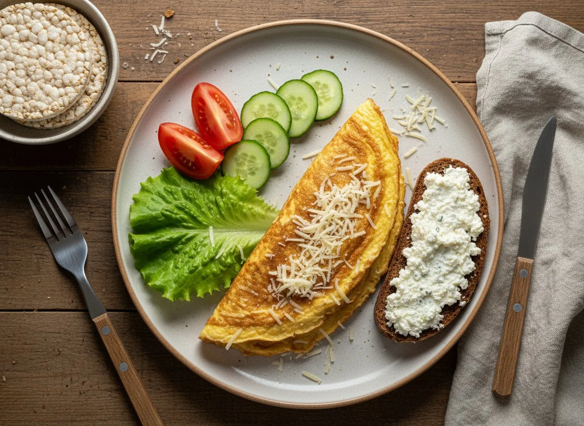 Завтрак с омлетом и тостами photo