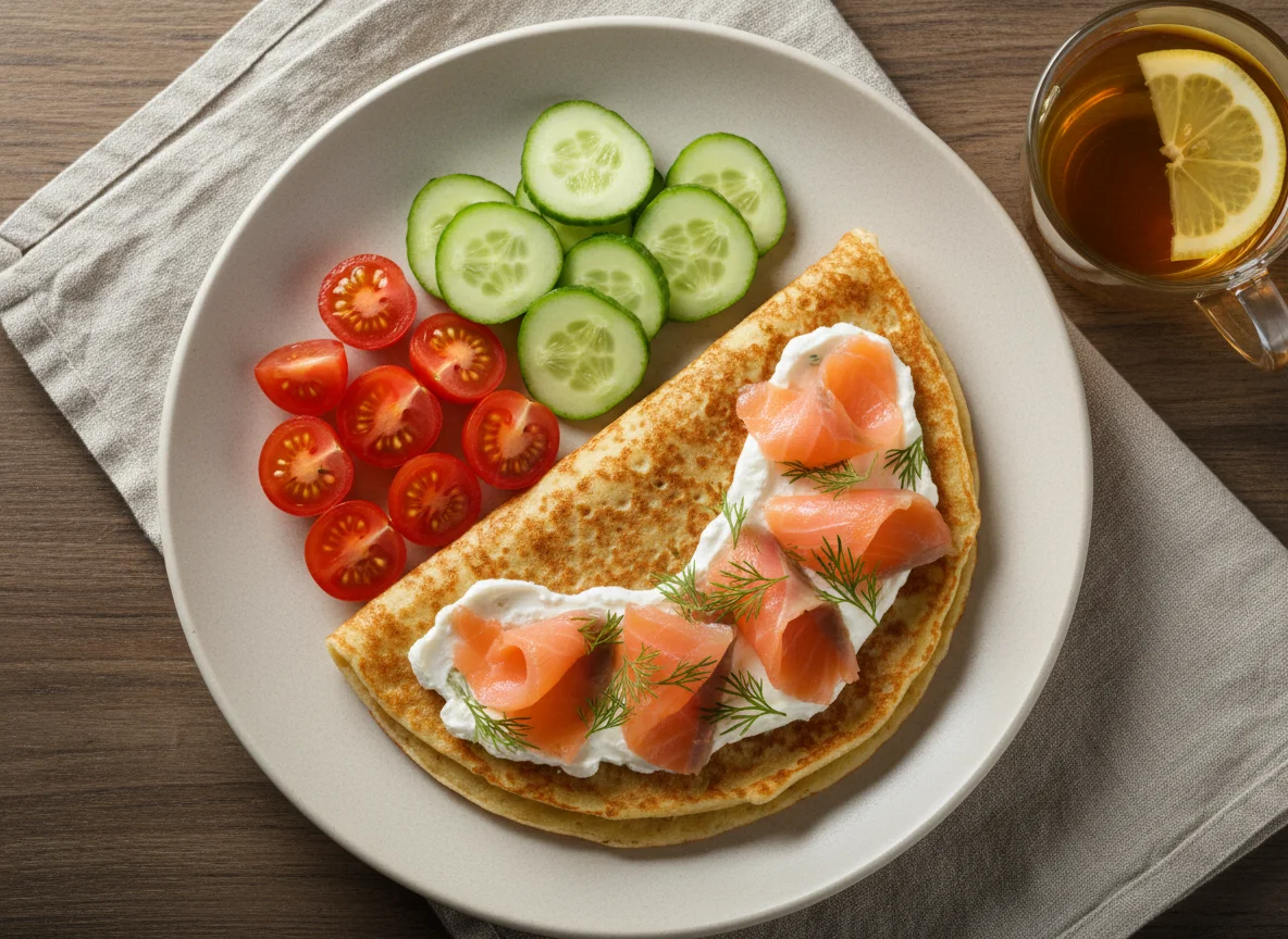 Завтрак с овсяноблином и овощами photo