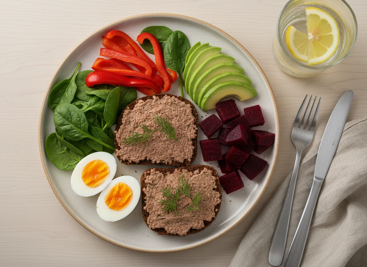 Завтрак с паштетом и овощами photo