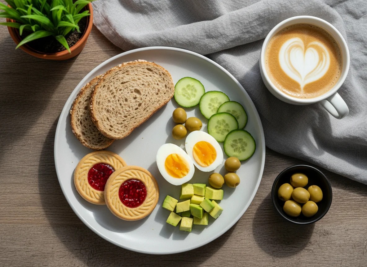 Завтрак с печеньем и яйцами photo