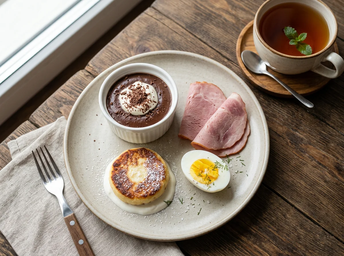 Завтрак с пудингом и сырником photo