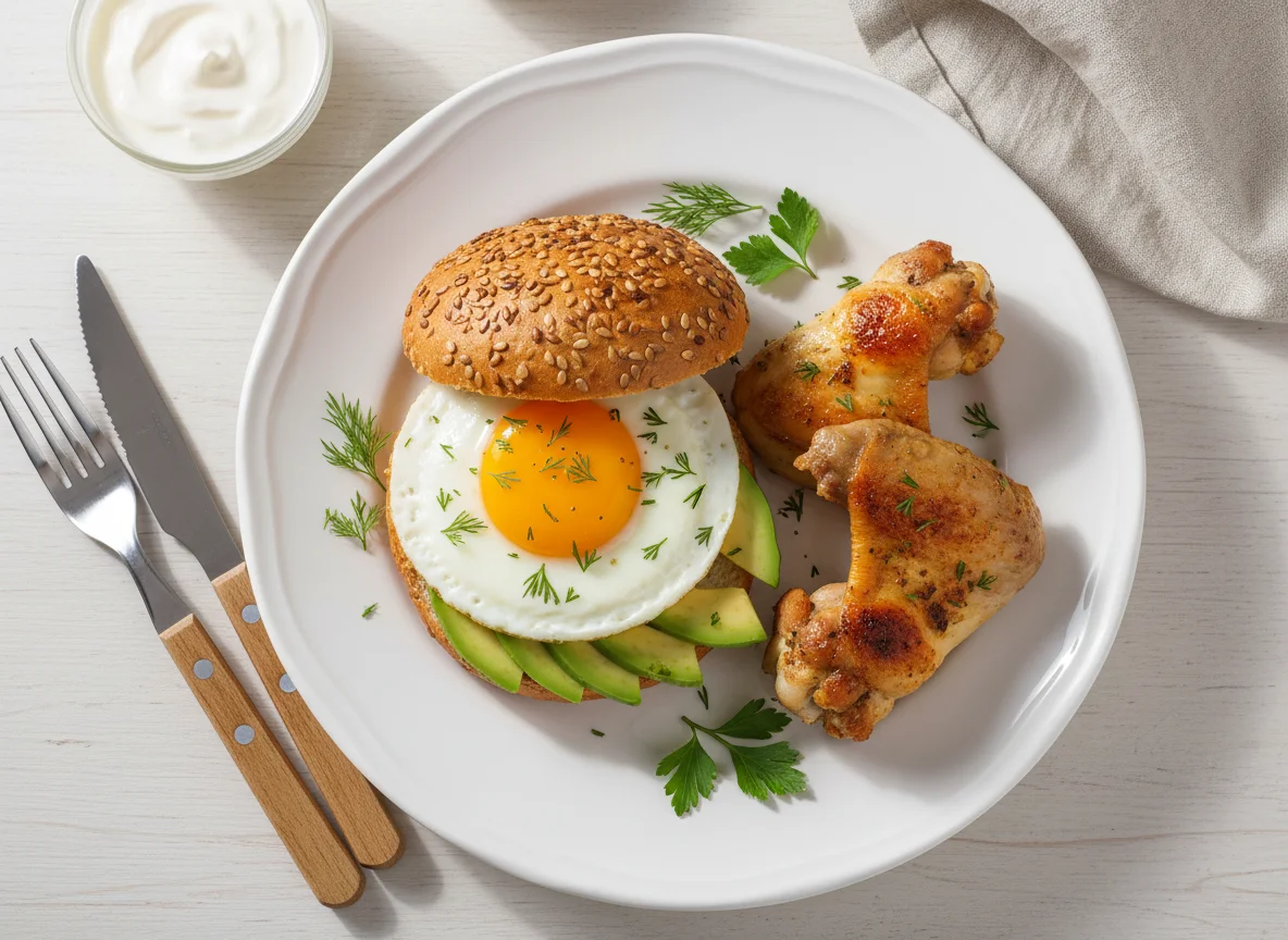 Завтрак с сэндвичем и курицей photo