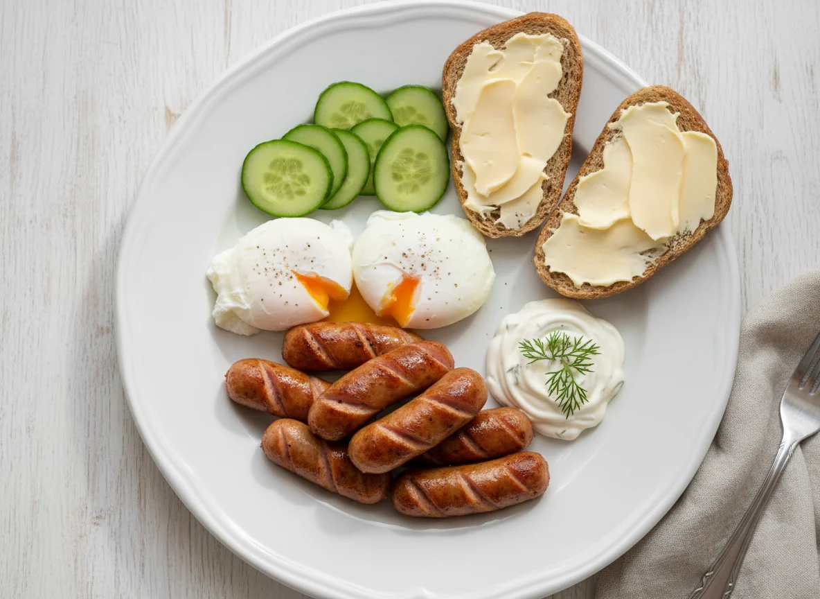 Завтрак с сосисками и яйцом photo