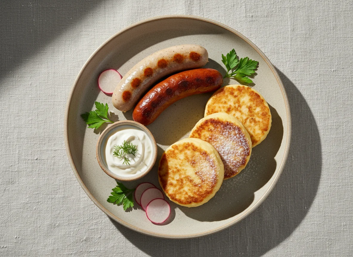 Завтрак с сосисками и запеканкой photo