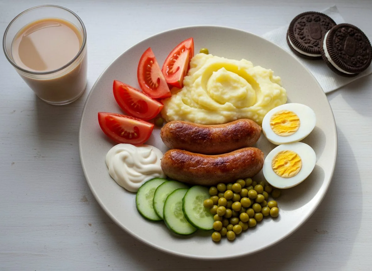 Завтрак с сосиской и яйцами photo