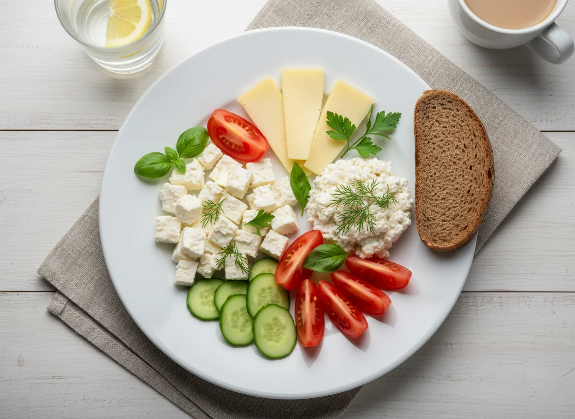 Завтрак с сыром и овощами photo