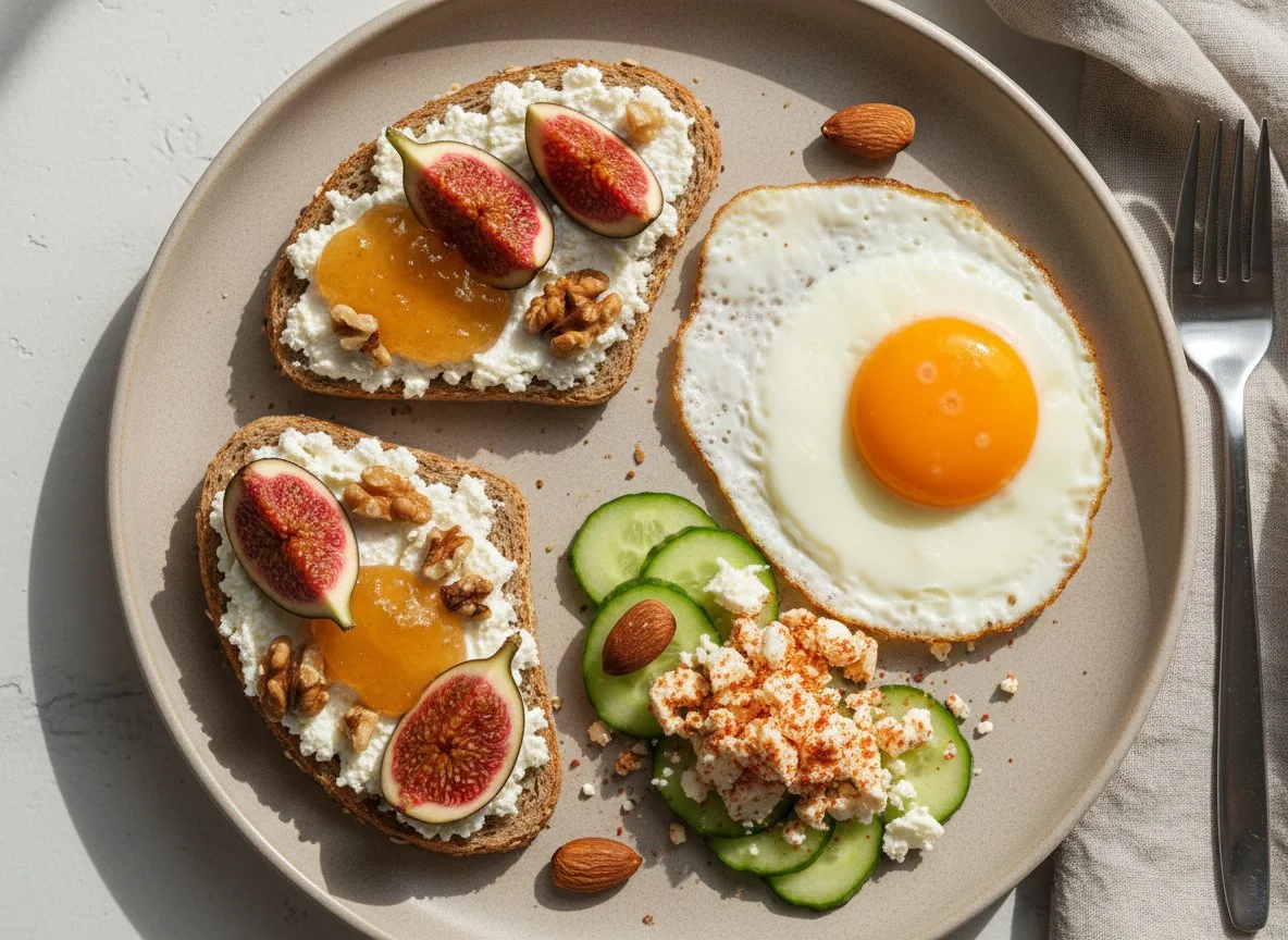 Завтрак с тостами, яйцом и сыром photo