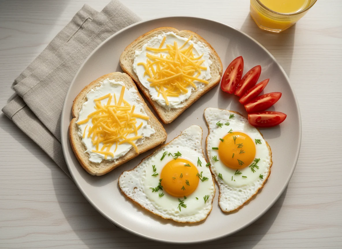 Завтрак с тостами и яичницей photo