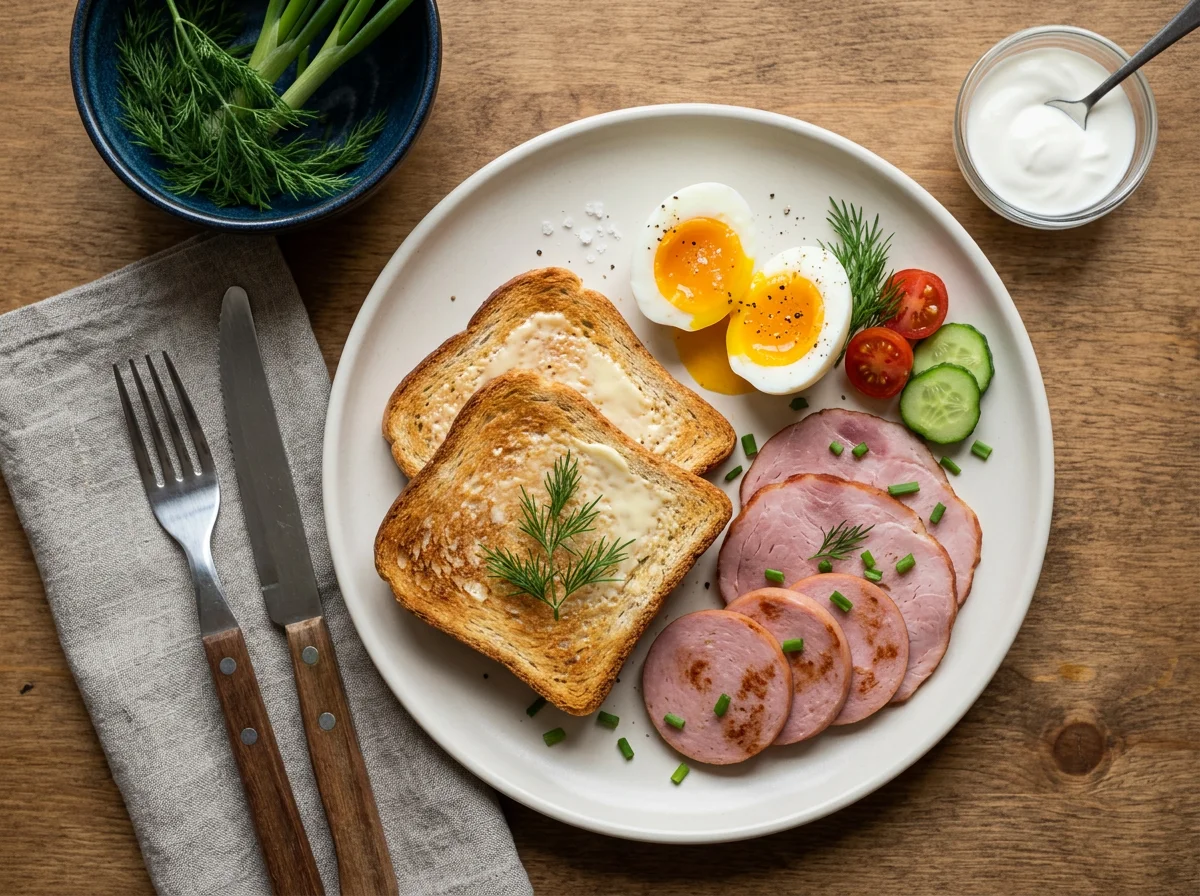 Завтрак с тостами и яйцом photo